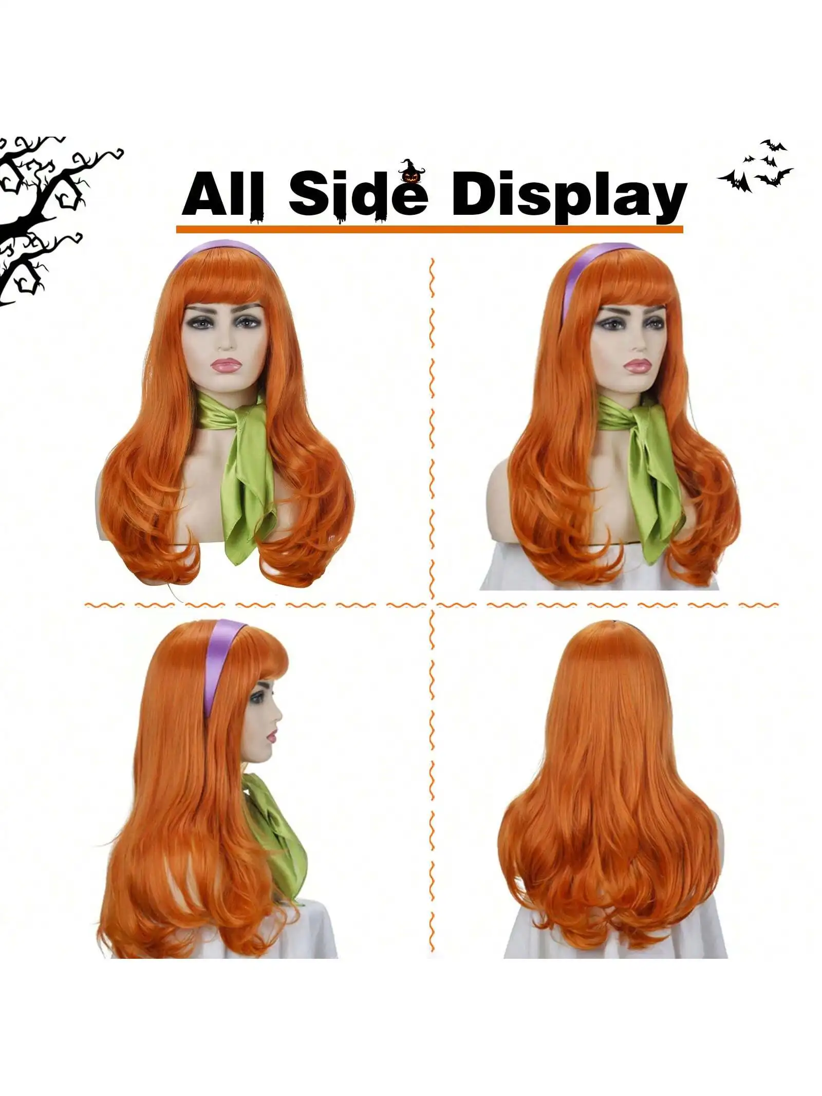 Halloween Daphne Costume Women Adult Long Cosplay Wig For Women Halloween Wig Orange Synthetic Wig