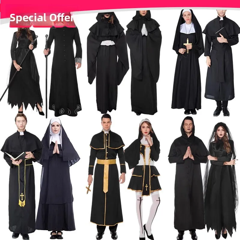 

Взрослый Хэллоуин Косплей Костюм монахини Мужской священник Сценическая игра Мать Крестный отец Наряд для выступления Традиционный китайский этнический ул...