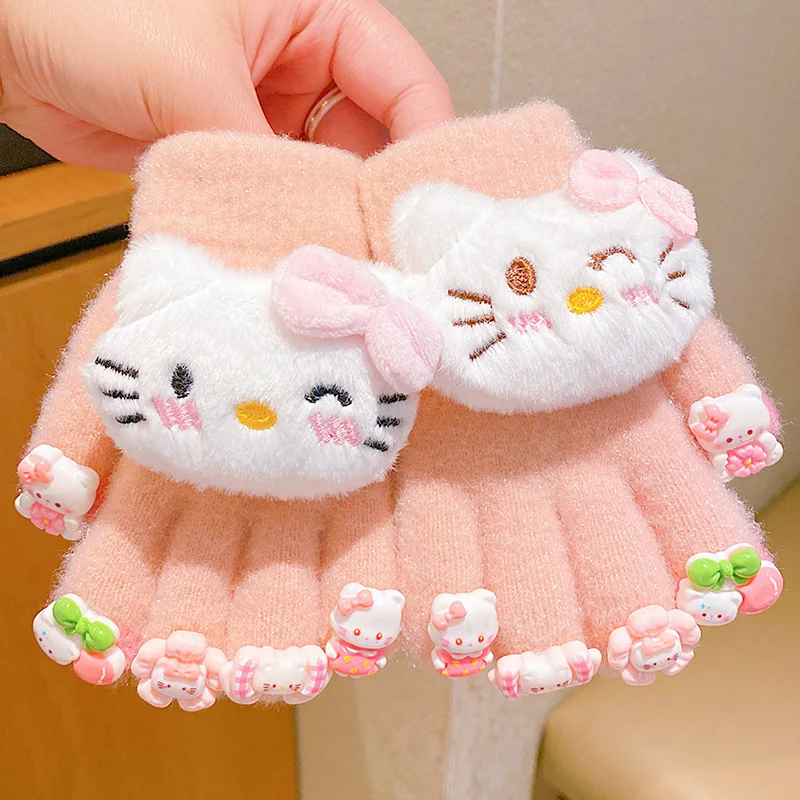 Nuevos y encantadores guantes cálidos y fríos para niñas de 3 a 6 años, conjuntos de cinco dedos para invierno