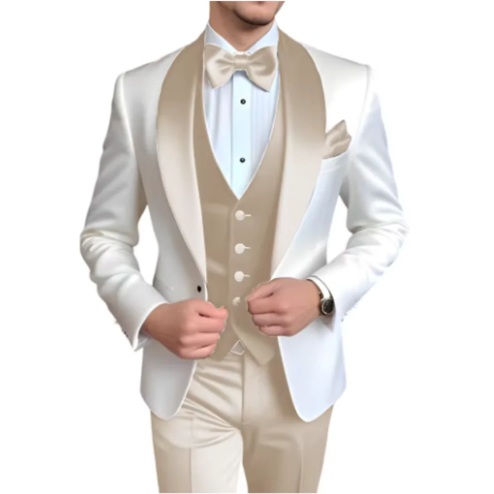 3PCS (Blazer+Vest+Pant) Tuxedos Sets Peak Lapel Jacket Casual Men Suits Double Breasted Vest Pants for Wedding Business