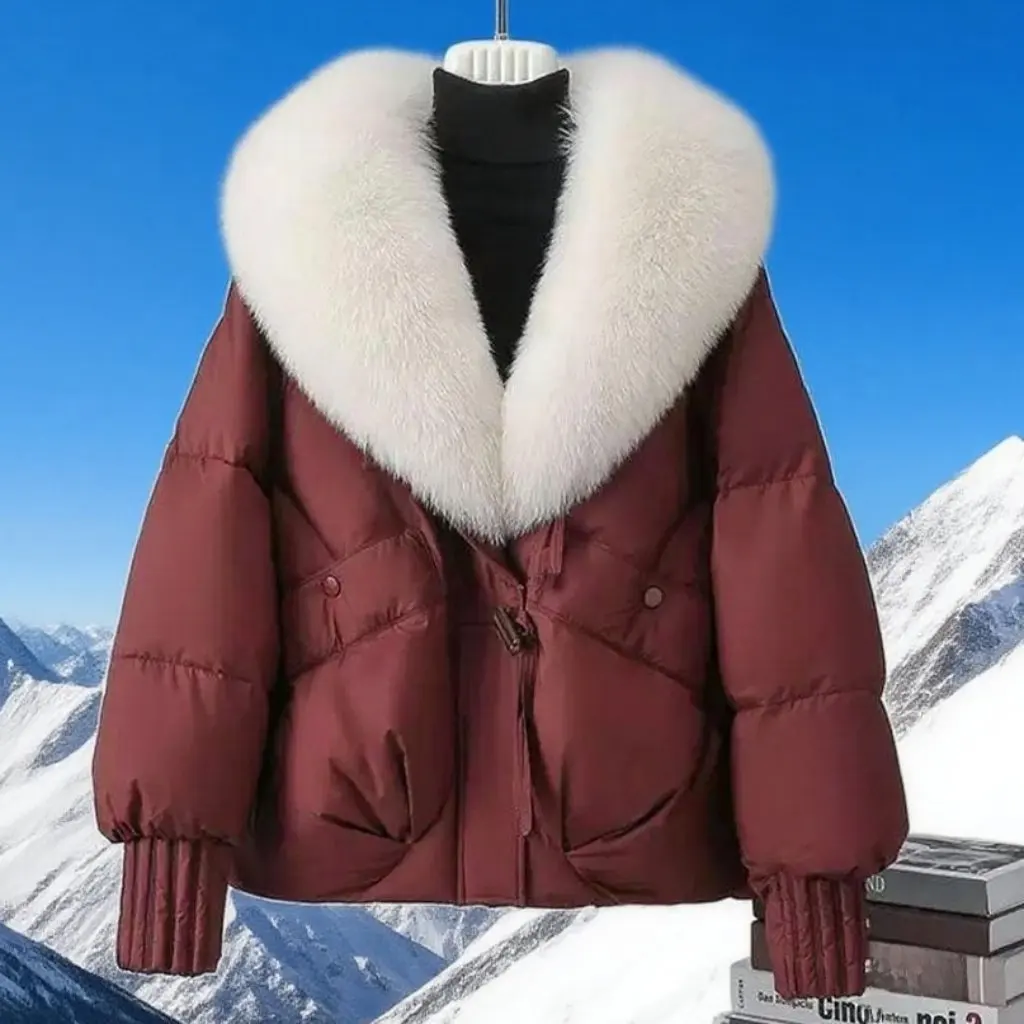 

Новая зимняя женская короткая пуховая хлопковая куртка, роскошная теплая хлопковая верхняя одежда с большим меховым воротником в корейском стиле, экспорт