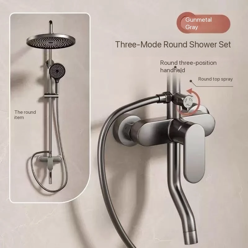 Gray Bathroom Shower Set Rainfall Shower Faucet Set Apartment/Hotels/Household Solid Brass Body Solid Brass Body