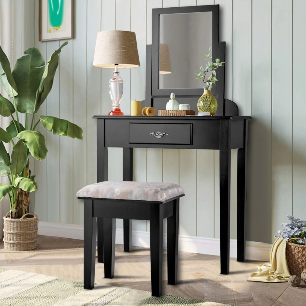 

Vanity Dressing Table Stool Set, for Bedroom Vanities Furniture with Large 360° Rotating Makeup Mirror Solid Wood, Customized