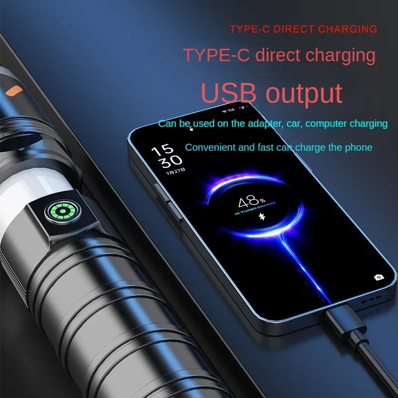 White Laser Flashlight TYPE-C Rechargeable with Output Zoom Atmosphere Light Outdoor Waterproof Strong Light Flashlight