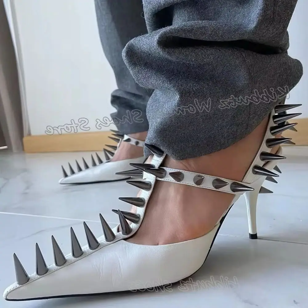 

Сексуальные туфли-лодочки с заклепками, пряжка на ремне, натуральная кожа, модная новинка, лаконичная однотонная женская обувь с острым носком, однотонные туфли на тонком каблуке