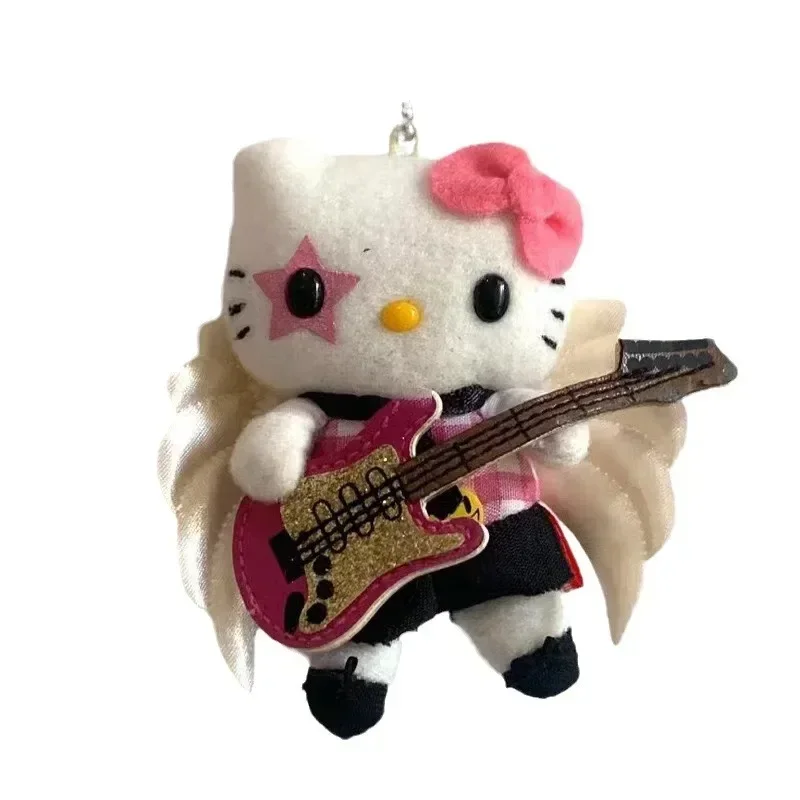 Y2K Rock Singer Hello Kittys Plush Doll Keychain Kawaii Guitar Angel Backpack Pendant Cute Decoration Children\' Toy Gift