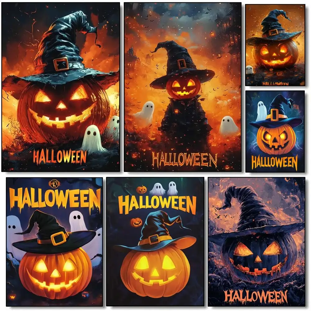 Halloween Jack O lantern Poster HD Wall Art Aesthetic Home Decor for Living Room Bedroom Café Office Stylish Gift