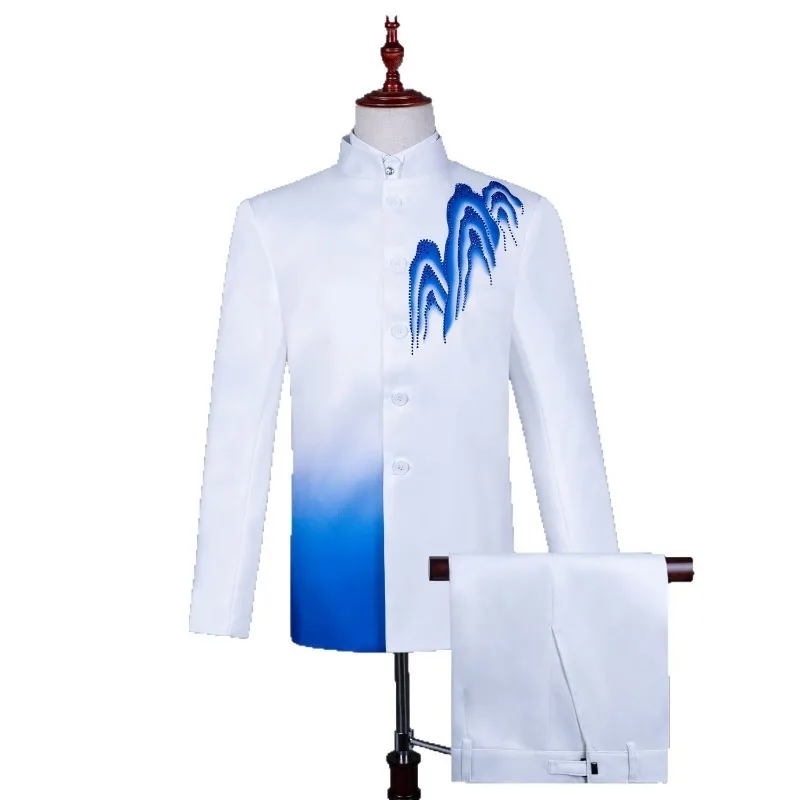Natural Landscape Design, Asian-sized Chinese Two-piece Ensemble, Suitable for Gatherings, Banquets and Performance Attire.
