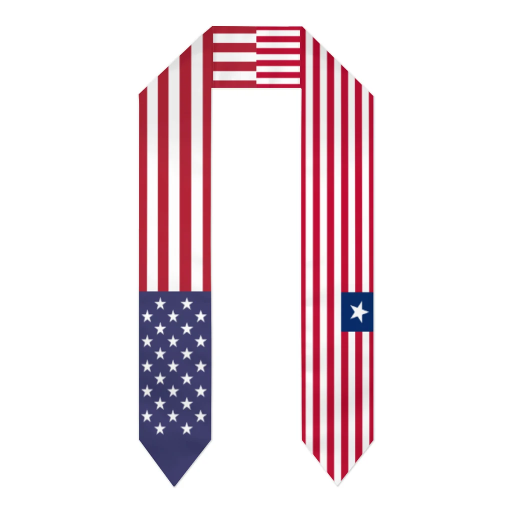 

Graduation Sash Liberia & USA United States Flag Stole Shawls Graduate Wraps Scraf International Student Pride Gifts