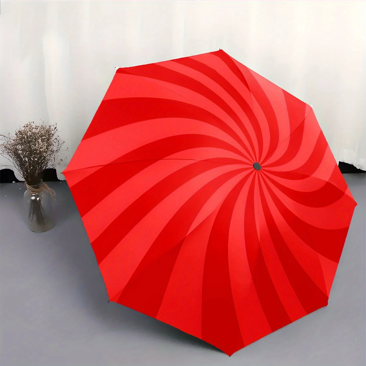 

Automatic Folding Umbrella Red spiral stripes. Portable collapsible design, casual outdoor accessory, for all seasons, Christm