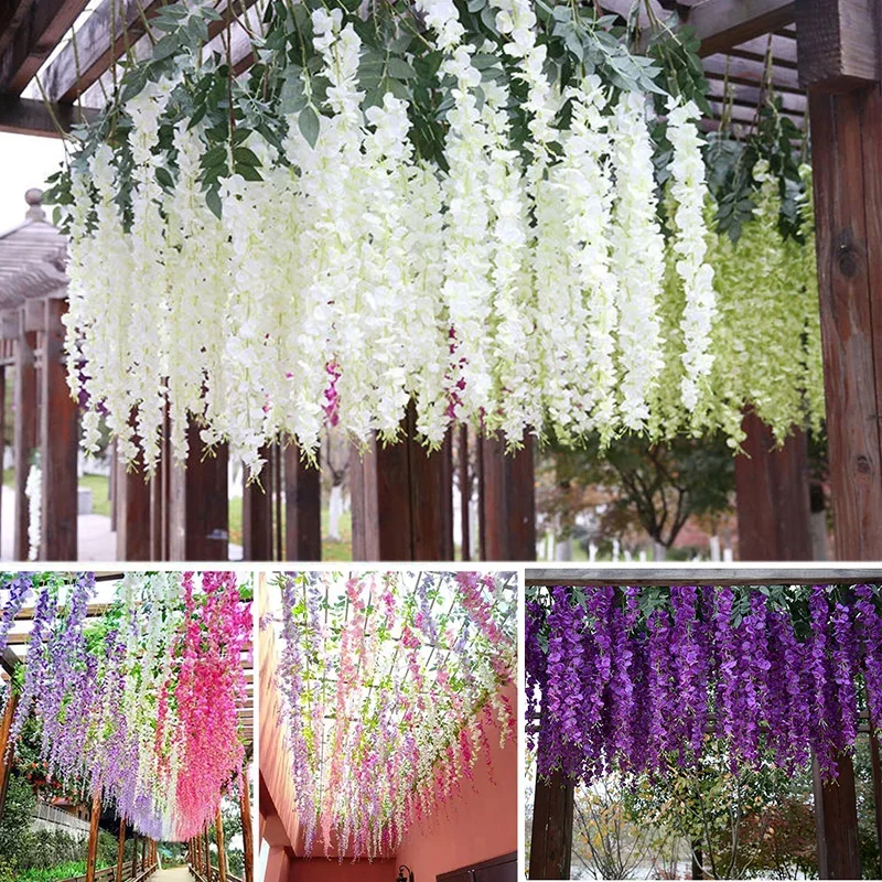 12pcs Artificial Flowers Silk Wisteria Vine Fake Silk Hanging Flower for Wedding Party Garden Outdoor Greenery Home Wall Decor