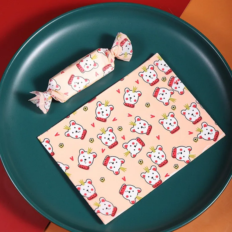 100Pcs Christmas Series Printed Handmade Nougat Candy Packaging Oil Papers Milk Taffy Wrapper Xmas Party Gift Decoration