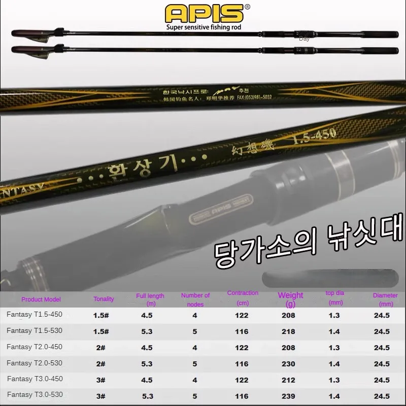 APIS Fantasy-canna da pesca Rock, canna da pesca in mare, anello guida obliquo, carbonio, Ultra duro, ultraleggero, telescopico, 4.5m, 5.3m