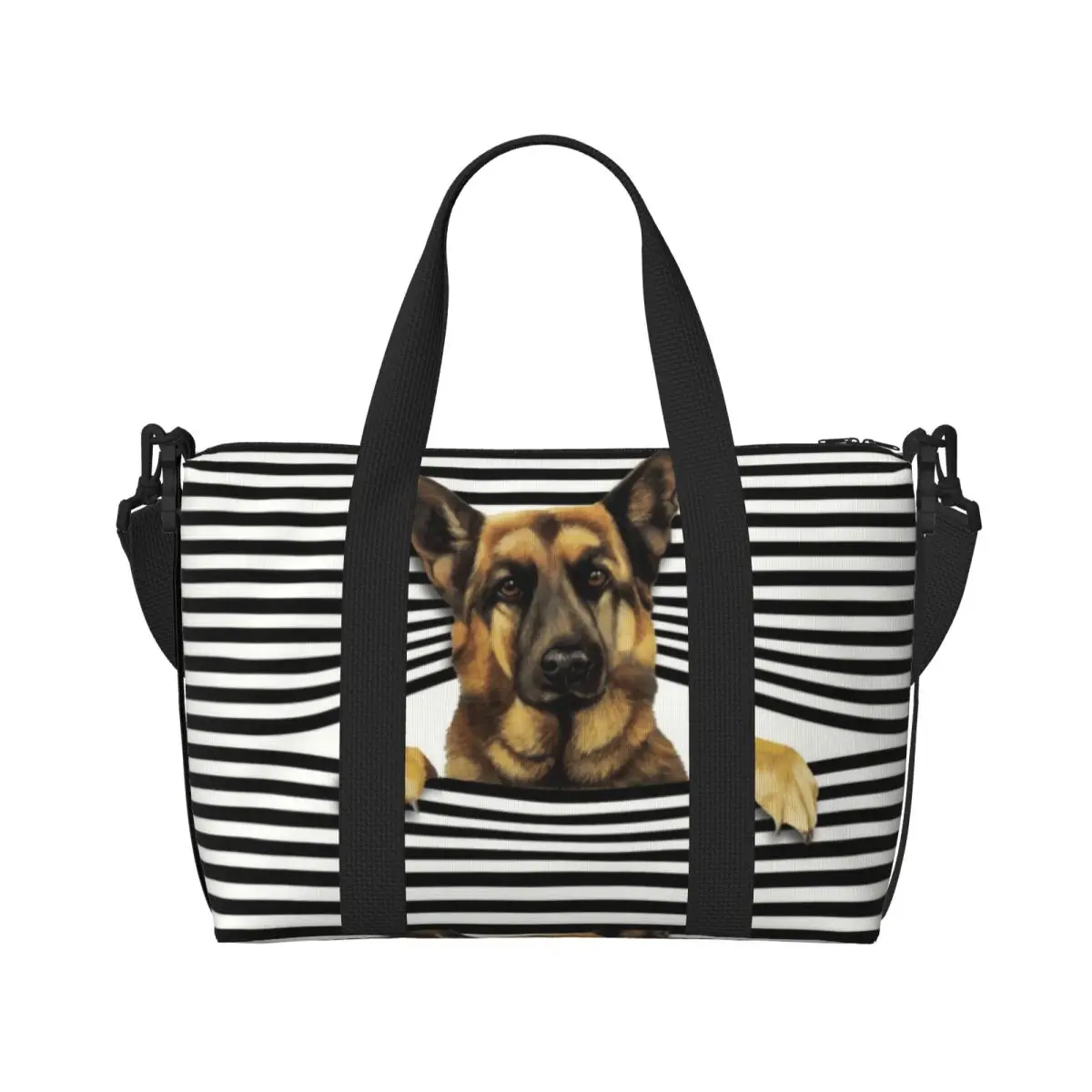 Custom Funny German Shepherd Puppy Beach Tote Bag for Women Animal Pet Big Compartment Beach Gym Travel Bags