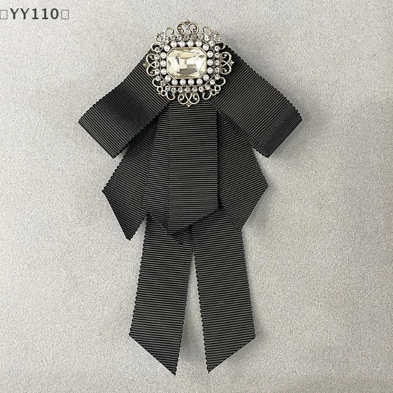 [-YY110] أسود أبيض القوس الشريط اللؤلؤ بروش المرأة خمر الشريط ربطة القوس فيونكة الملابس والاكسسوارات