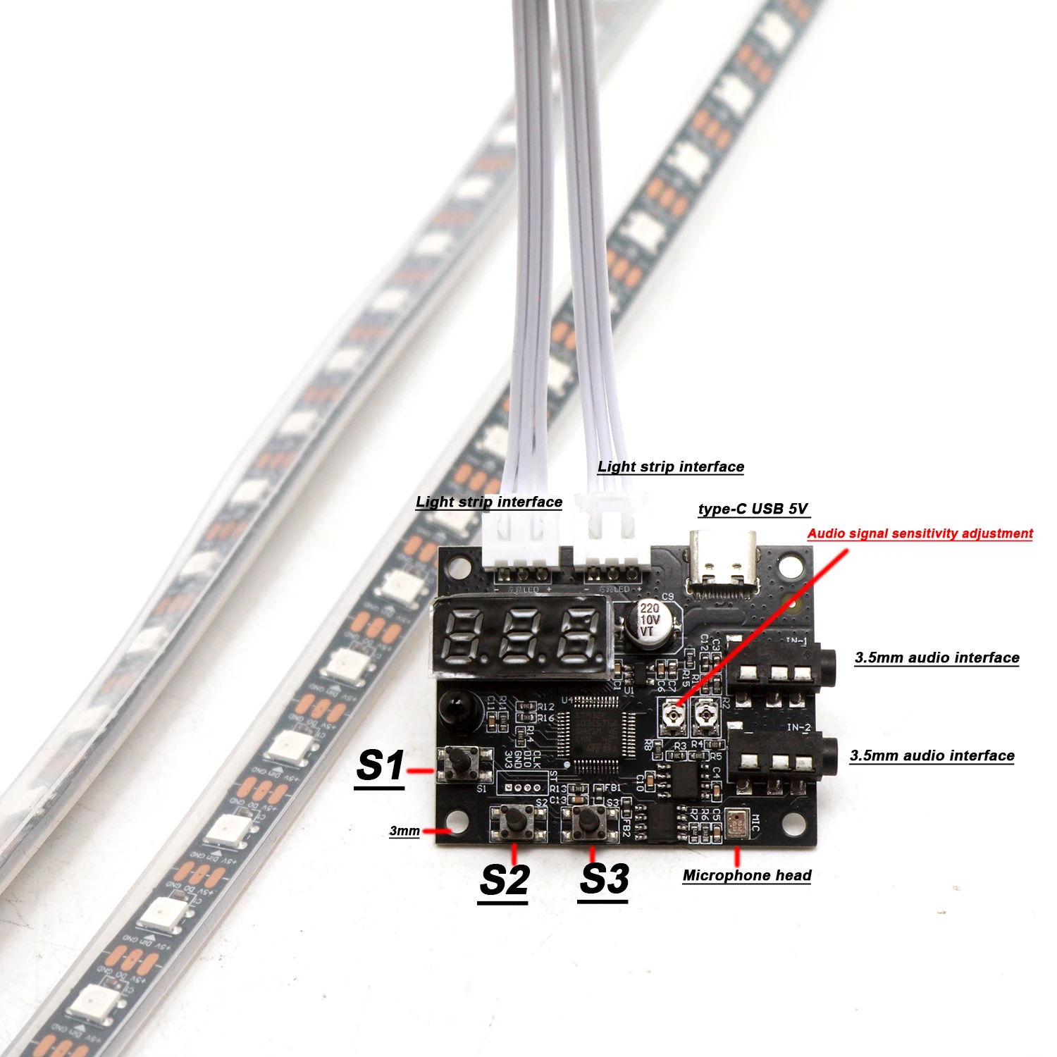 Colorful Flexible LED Music Spectrum Rhythm Light Strip Car Audio Level Indicator Dynamic Atmosphere Lamps Voice/line control
