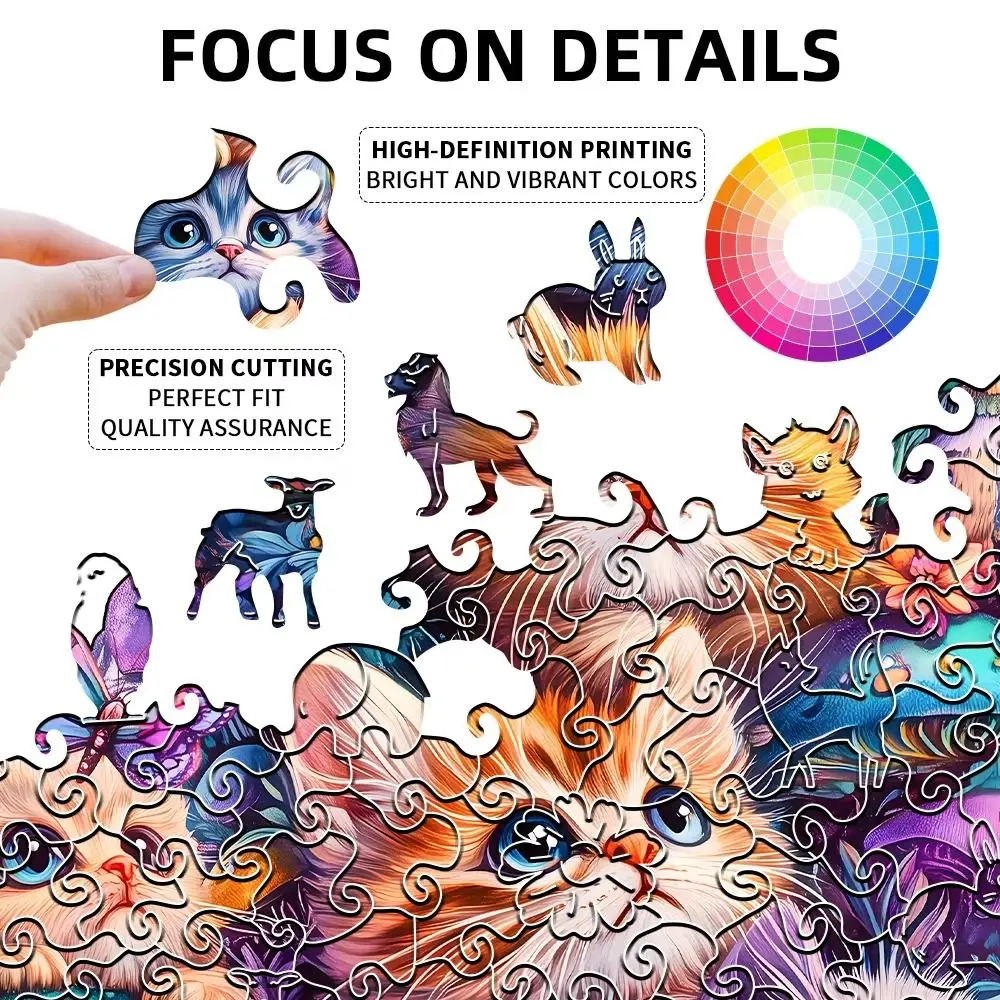 

Animal Pattern Cat Puzzle Cute Mushroom Irregular Shape Adult Wooden Puzzle Challenging DIY Cat Wooden Jigsaw Birthday Gift