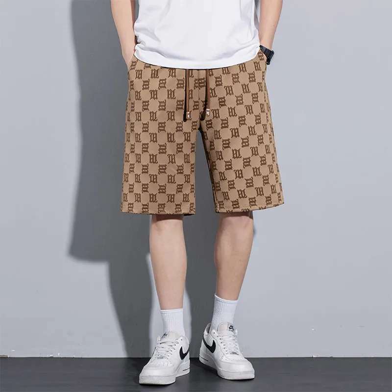 Vintage Letter Printed Plaid Casual Shorts Summer Youthful Vitality Men\'s Clothing Fashion Elastic Drawstring Loose Knee Pants