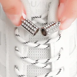 1Pair Luxury Diamond Lock Shoe Laces Without Ties Elastic Laces Sneakers Round No Tie Shoelaces for Kids Adult Sports Shoelace
