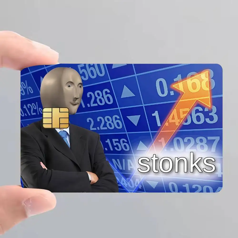 Funny Stonks Bank Credit Cards Bus Pass Stickers Cool Decoration Waterproof 4PCS Card