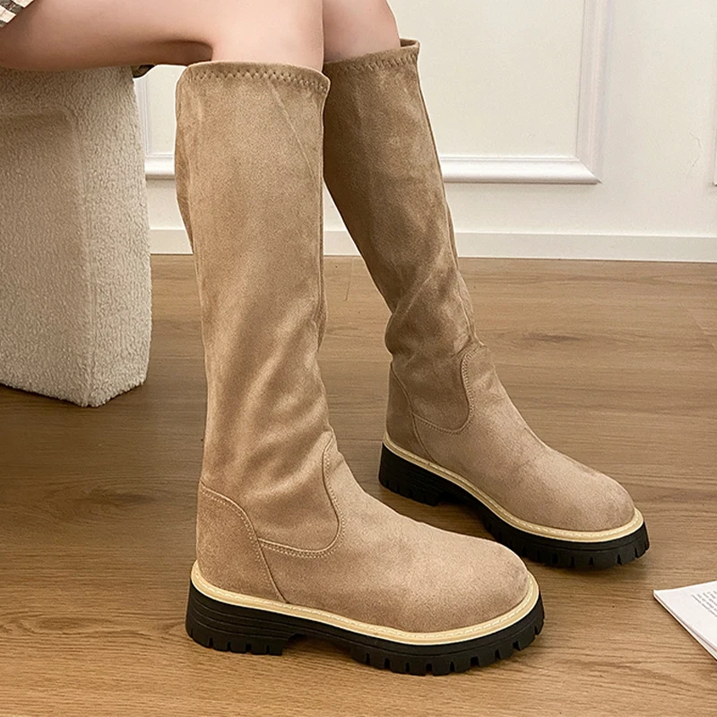 

Women's High Boots Suede Designer Flats Sport Shoes Fashion Luxury Cozy Winter Botas 2025 New Walking Warm Chelsea Boots Femme