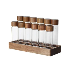 Coffee Bean Glass Tube With Wood Tool Bottled Tubes Grain Storage Wooden Sealed Airtight Canisters 1 Pc