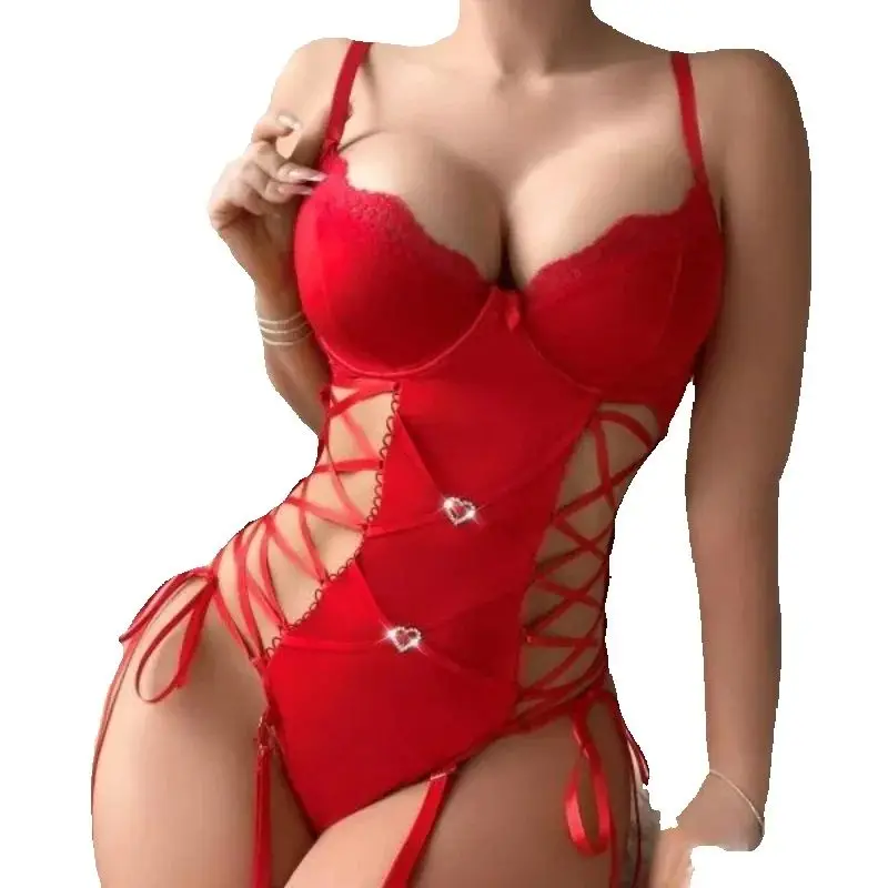 

Sexy Bodysuit European-style Erotic One-piece Women's Garment With Waistband Red Erotic Pure Passion Sensual Lingerie