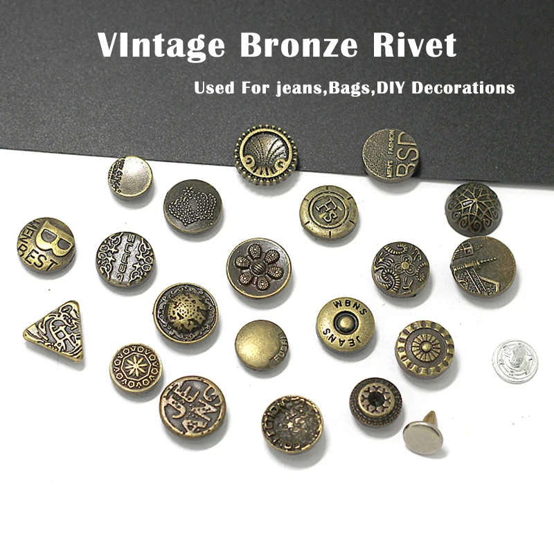 Bronze Metal round Rivet Coat Denim Two-in-One Assembly Punk Style Button Leather Bag DIY Decorative Buckle