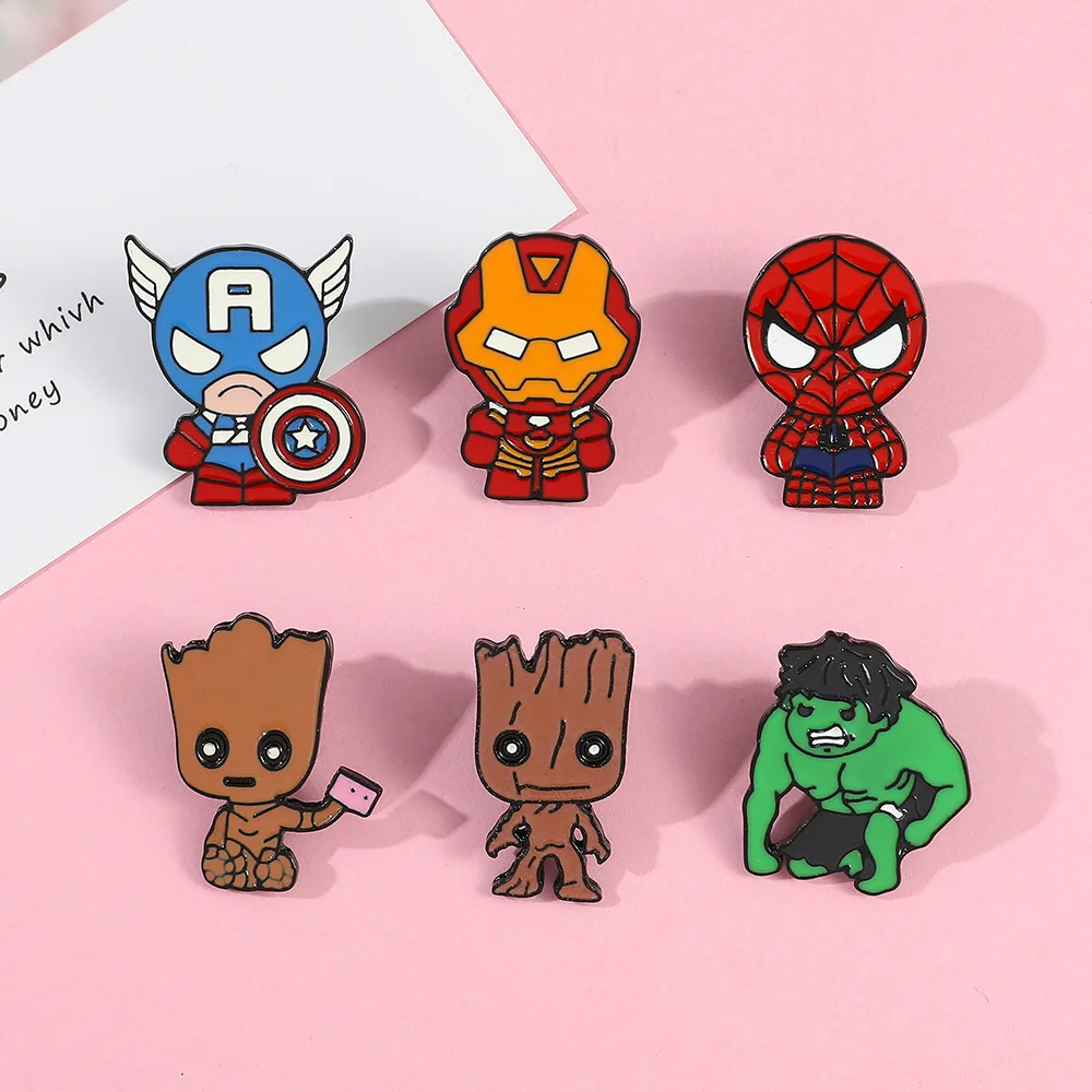 Hot selling Galaxy Guardians Manga Hero Peripheral Brooch Captain Groot Hulk Spider Man Metal Badge