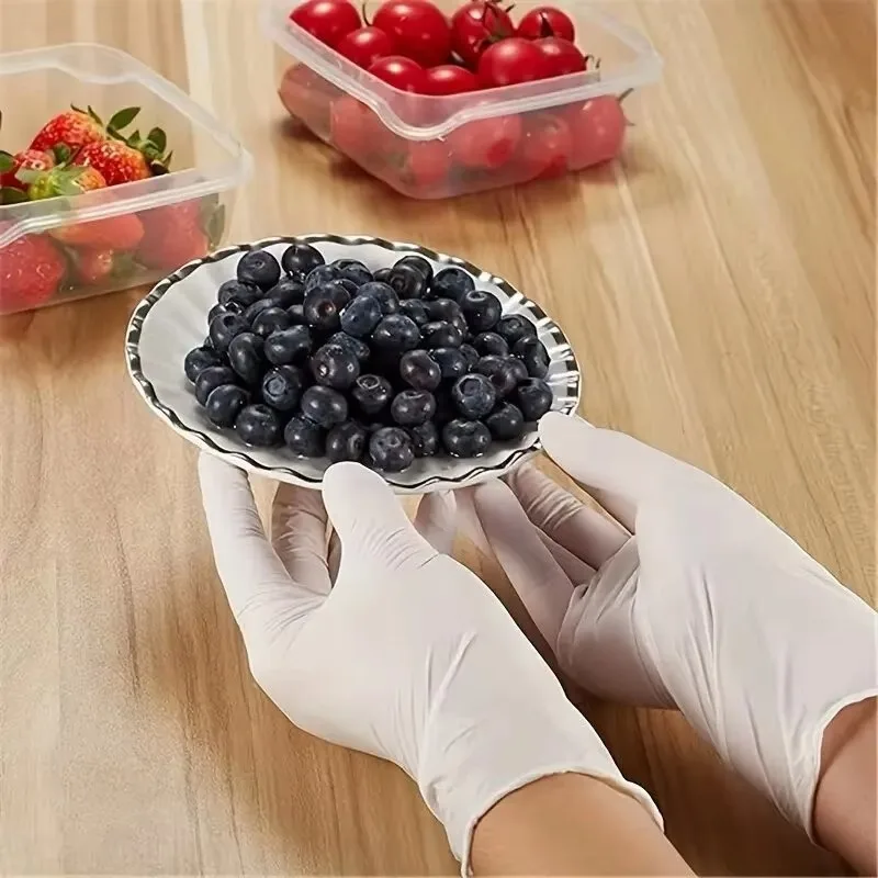 20/50/100 PCS White Nitrile Gloves Non-Latex Thick Durable Gloves Kitchen Dishwashing Cleaning Beauty Hair Dyeing Tools