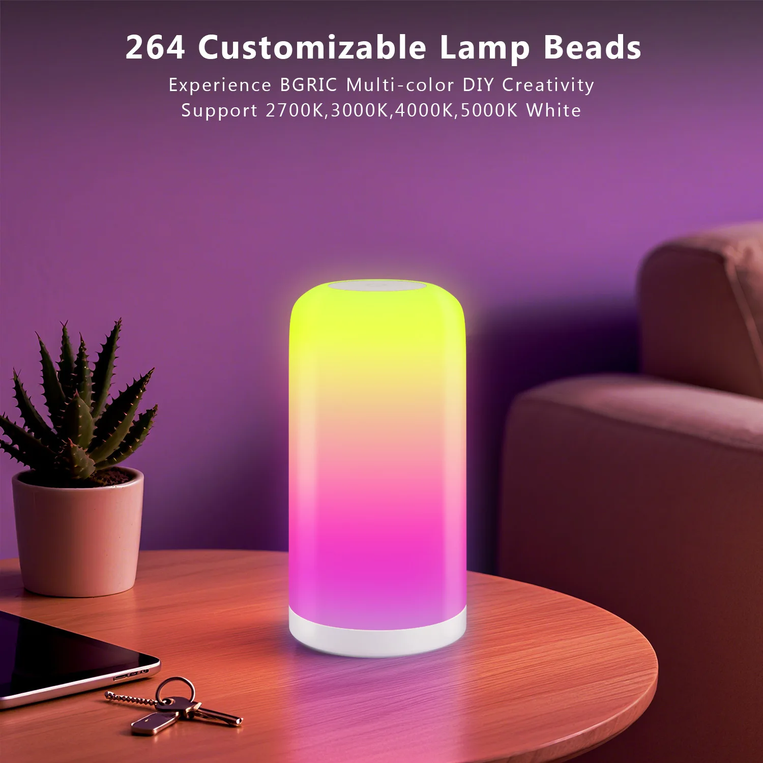 Bluetooth WiFi RGBIC+CCT Tap Night Light, Multicolor Dimmable LED Ambient Lamp, Bedside Decor Lighting for Household Bedroom