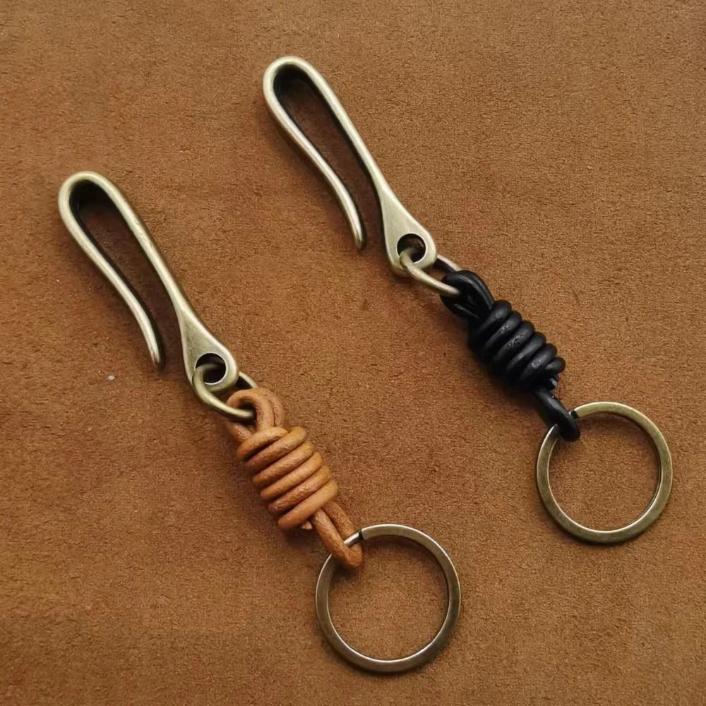 Retro Cowhide Keychain Waist Hanging Braided Leather Rope Key Ring Car Key Holder Punk Keychain For Men Women Key Accessories