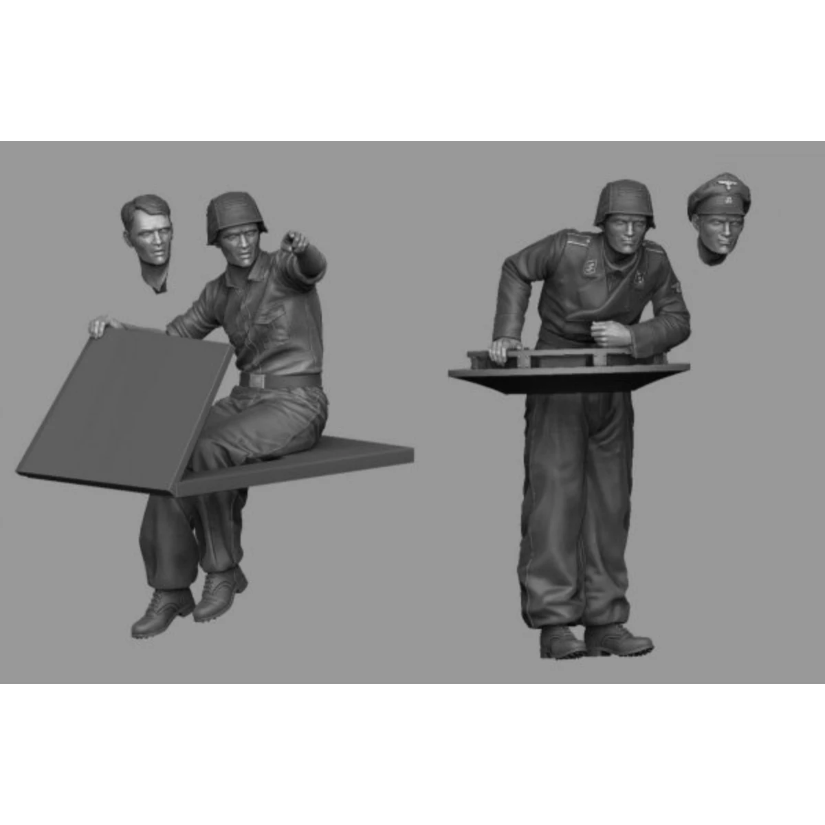 Kit de figurines en résine non peintes, équipage de char allemand (2 personnes + 4 têtes), GK non assemblé et non peint, 1/35R