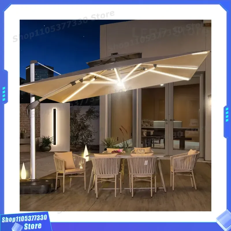2025 Best Sale 10ft Modern Style Aluminum Frame Patio Umbrella Market Decorative Garden Umbrellas with LED Light