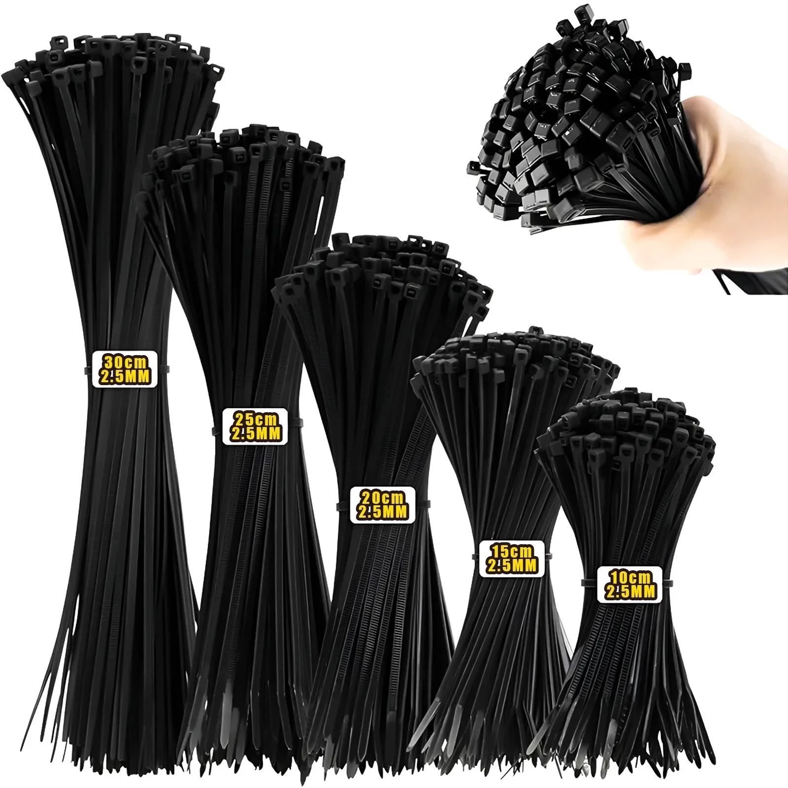 500pcs Black  White Cable Ties High Tensile Strength, Uv Resistant, Self-Locking For Home & Office Cord Management ﻿