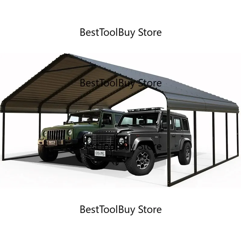 20x20 FT Heavy Metal Carport Galvanized Steel Roof Frame All Weather Garage Shelter 2 Cars Boat Yard, Customized