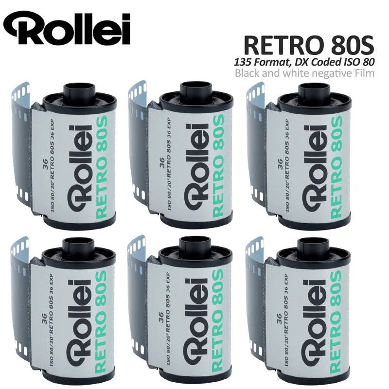 1-10 rollos Rollei Retro 80s 135 35 mm Película negativa en blanco y negro para película de cámara Kodak 36 exposiciones (Fecha de caducidad: 2025)