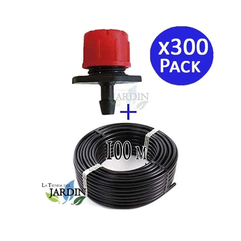 Drip pipe 16mm 100 meters + 300 adjustable droppers 0 to 70 litres/hour