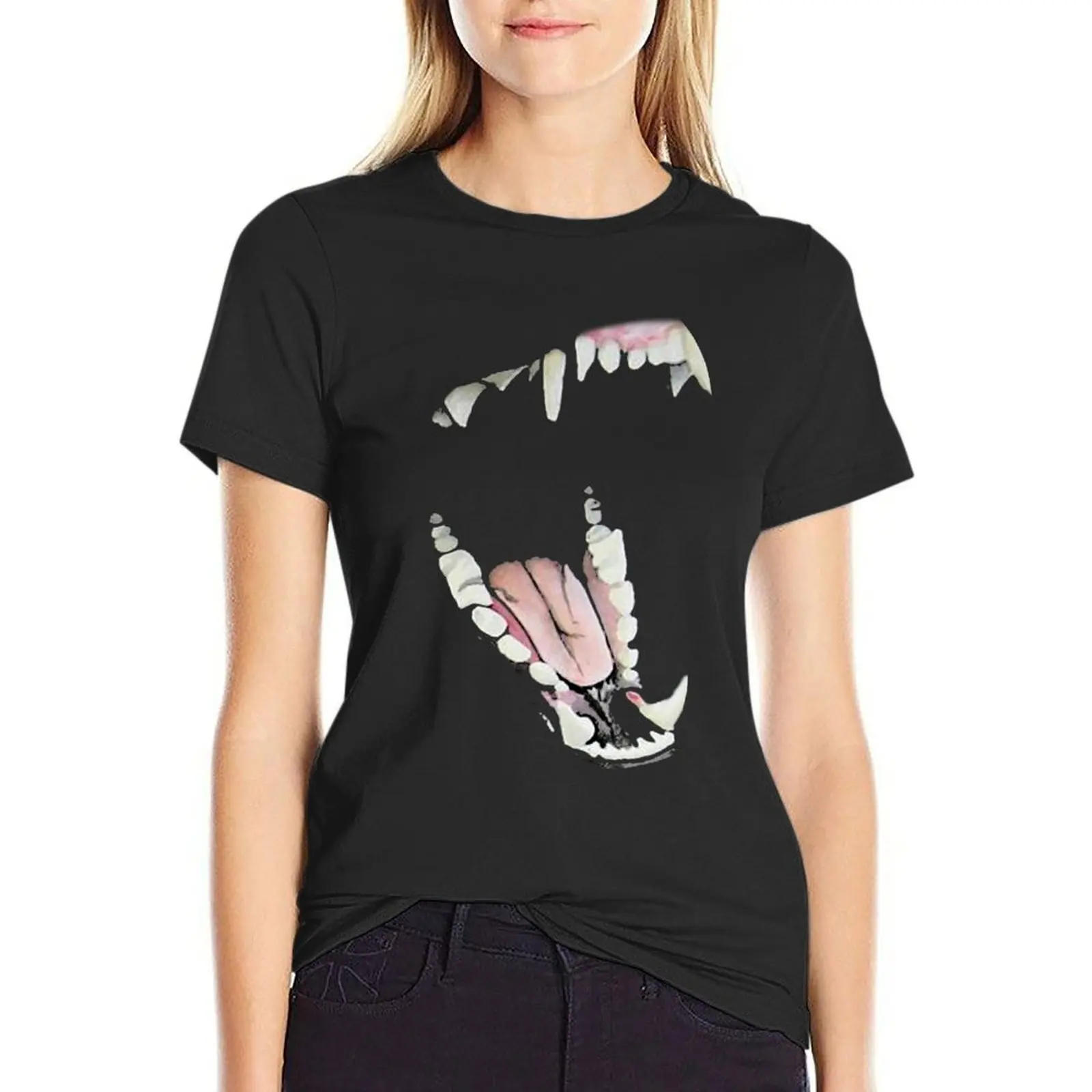 

Wolf Teeth T-Shirt funny quick drying summer top t-shirt dress for Women long