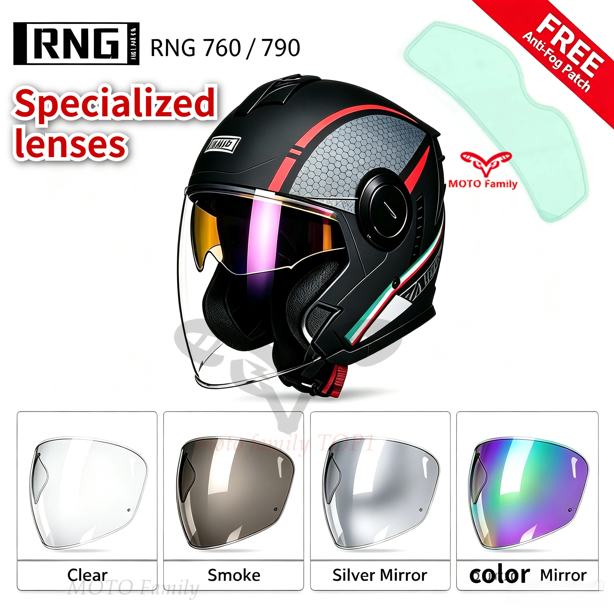 Helmet lens for RNG760 790 Half-helmet Full-face Visor Universal Electric Motorcycle Helmet Accessories Gift Anti-fog sticker