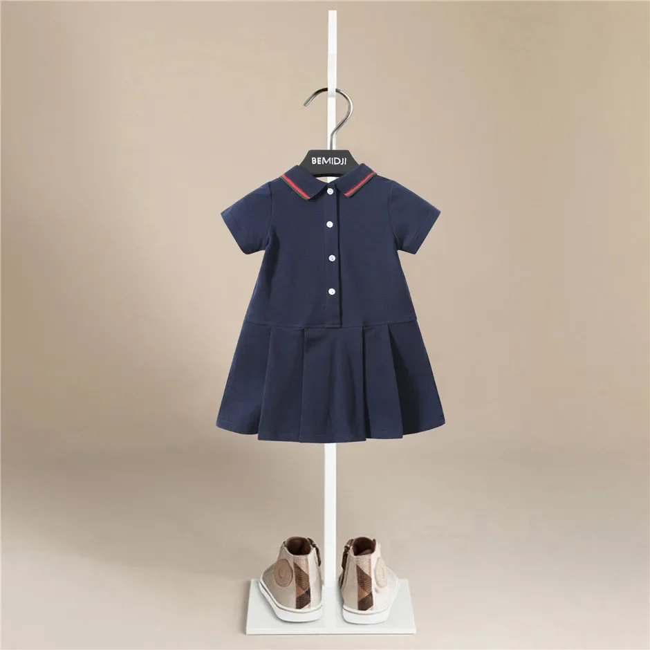 

Summer short sleeve Clothes Baby Girl A Dresses Casual Fashion Print Cute Flower Princess Dress Clothing Back button design