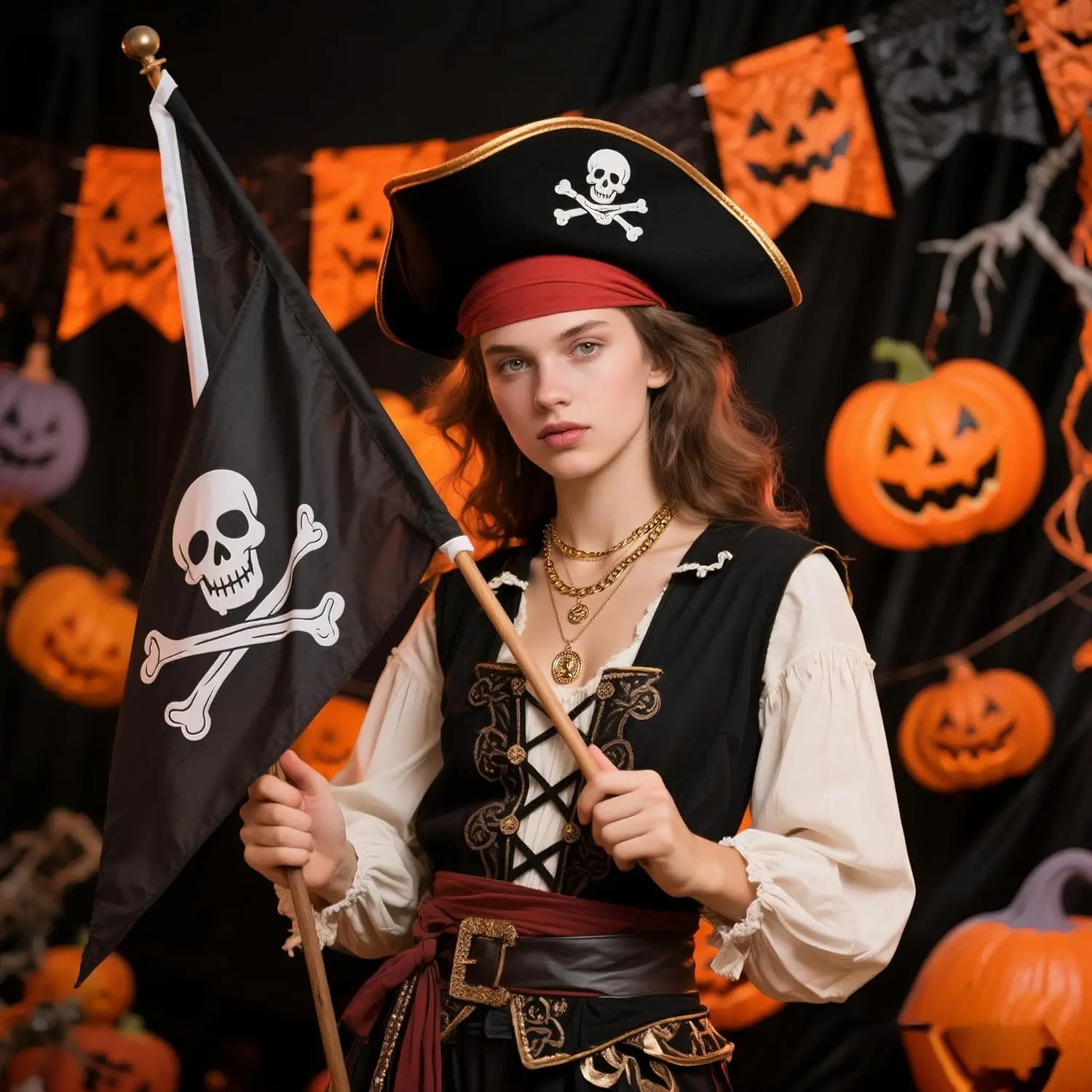 Layered Gold Pirate Necklace for Women Chunky Chain Pirate Jewelry 80s 90s Coin Pendant Necklace Pirate Costume Accessories