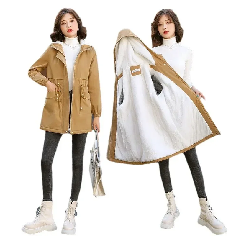 Leisure Mid To Long Length Lambskin Windbreaker Thick Coat 2024 New Winter Women\'s Korean Version Loose and Fluffy Cotton Jacket