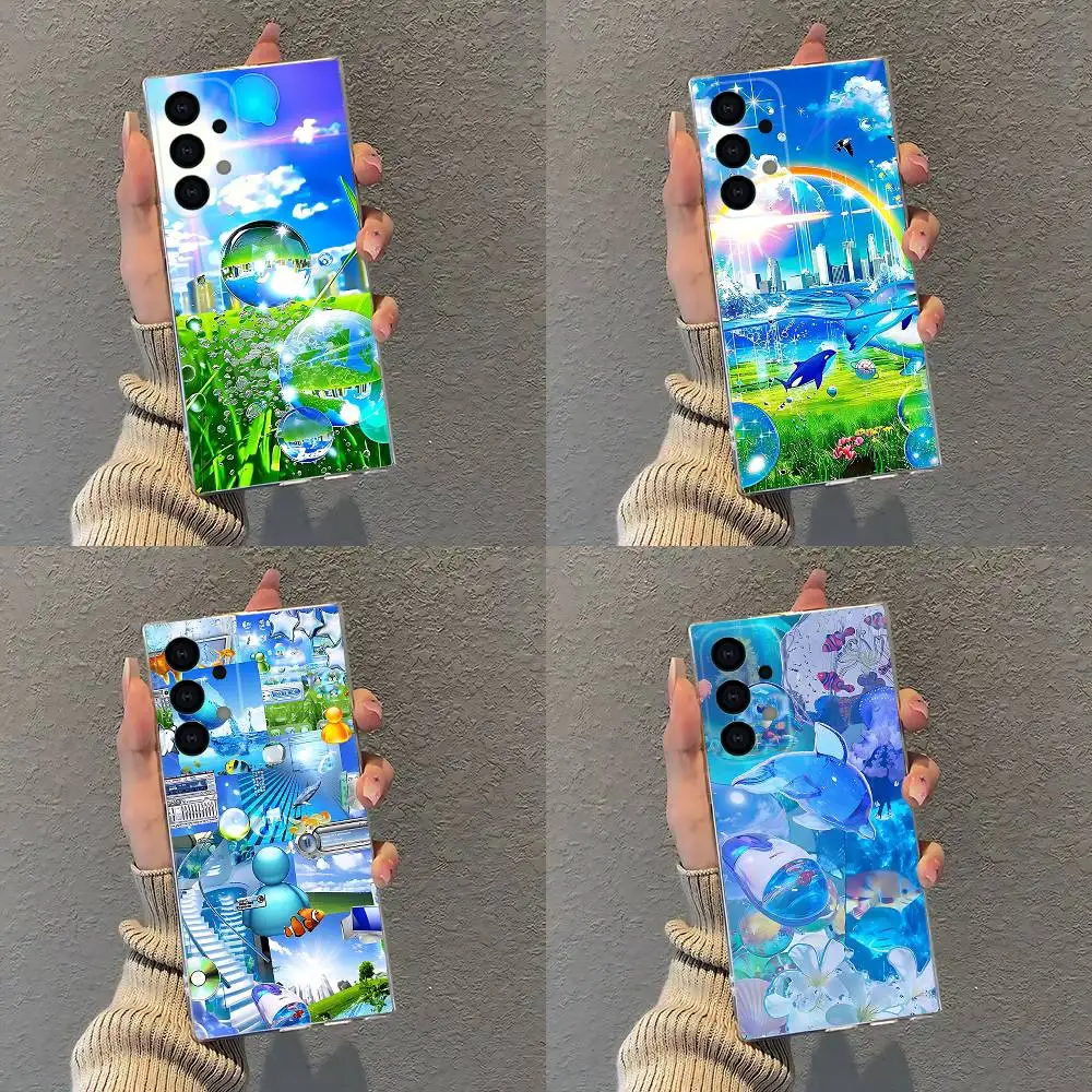 Funda de teléfono Frutiger Aero estilo azul para Samsung S30,S25,S24,S23,S21,S22,S20,S10,5G,FE,lite,PIus, funda Ultra transparente