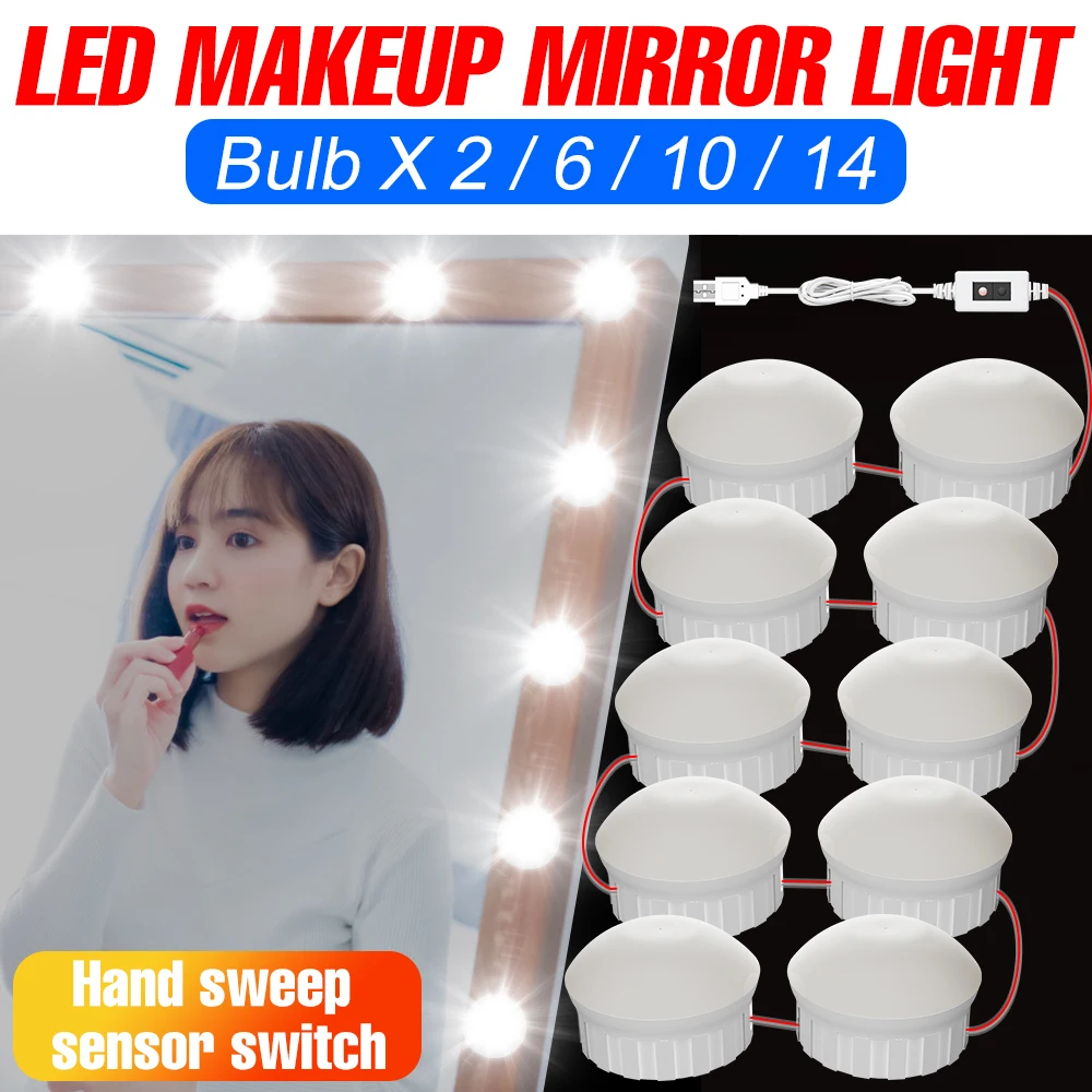 LED Bathroom Vanity Mirror Lamp USB Dressing Table Light Dimmable LED Night Lights For Bedroom Makeup Tables Mirrors Decoration