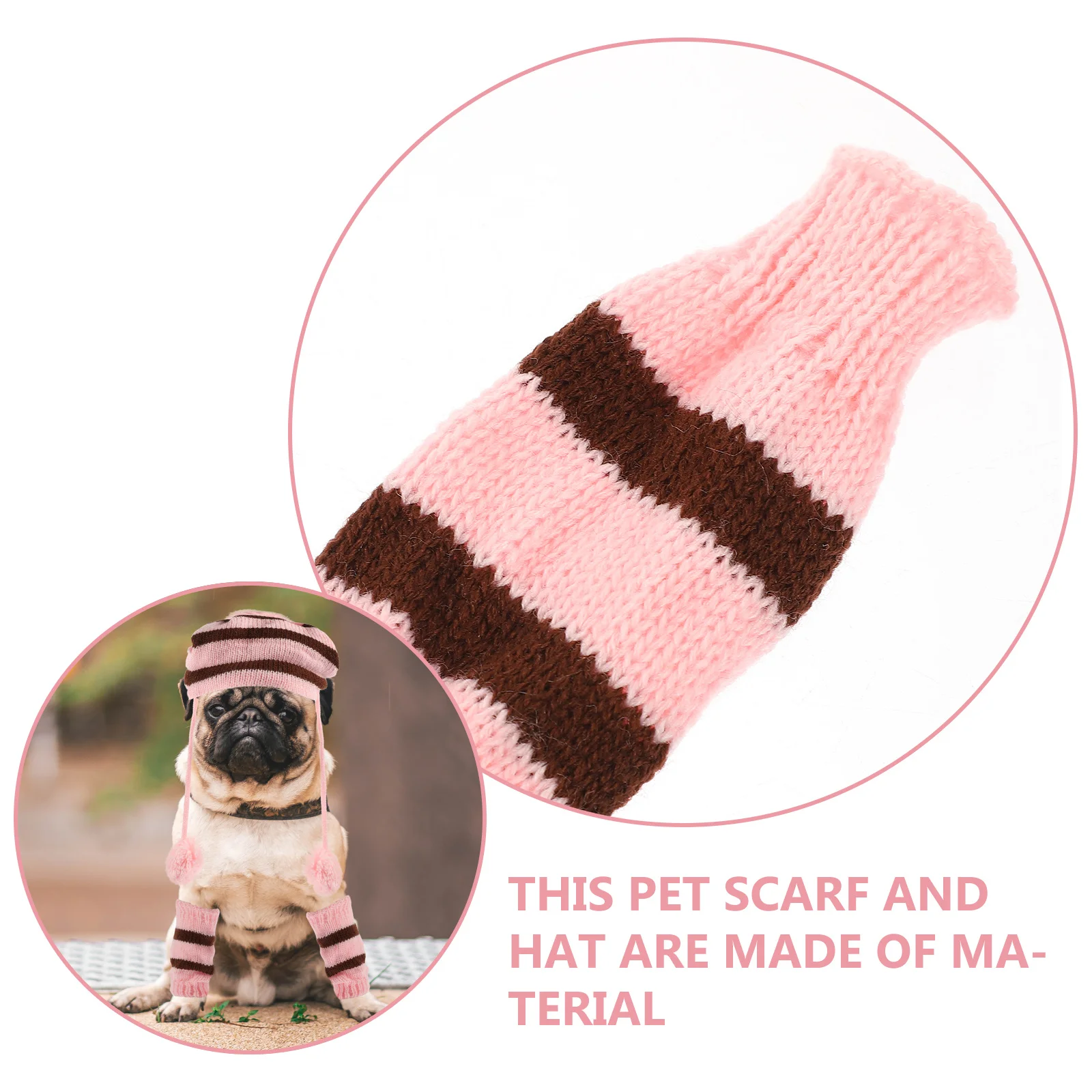 

1Set Dog Warm Costume Scarf Hat Set Knitted Winter Clothes Pink Brown Travel Party Photo Shoot Holiday Accessories Size M