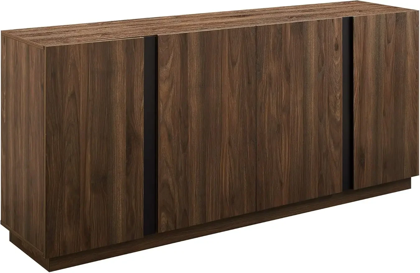 Contemporary 4-Door Minimalist Sideboard, 70 Inch, Dark Walnut