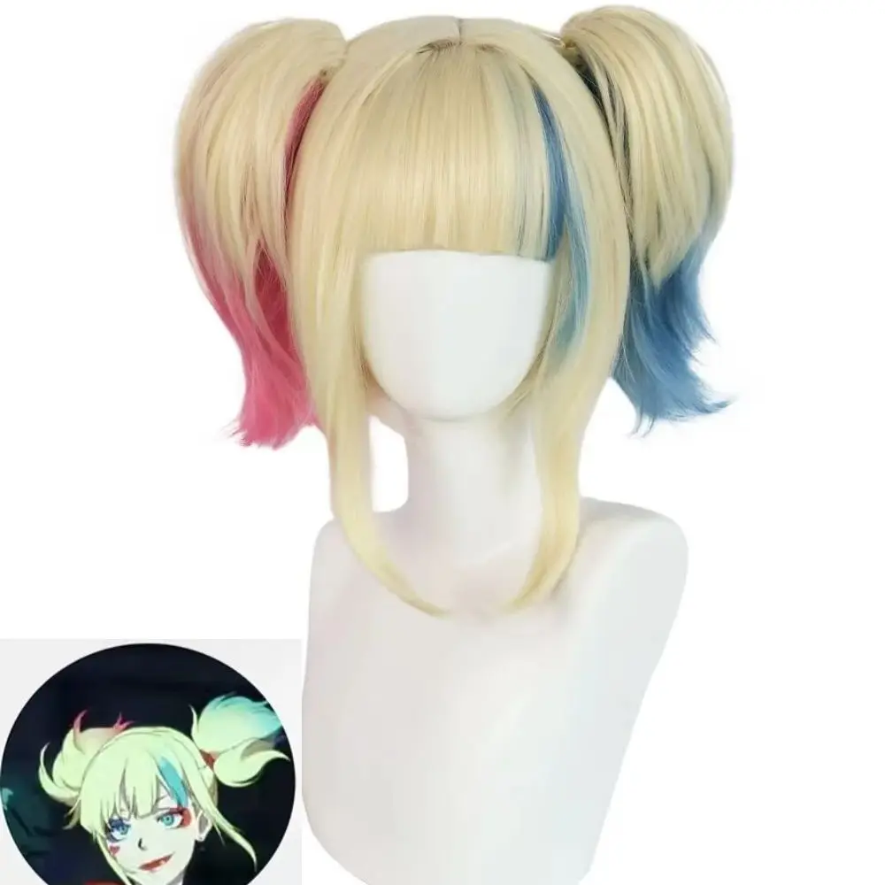 

Парик для косплея в стиле аниме Харли, розово-синий парик с двойными хвостиками, термостойкий парик из синтетического волокна для женщин, парик для косплея в стиле аниме