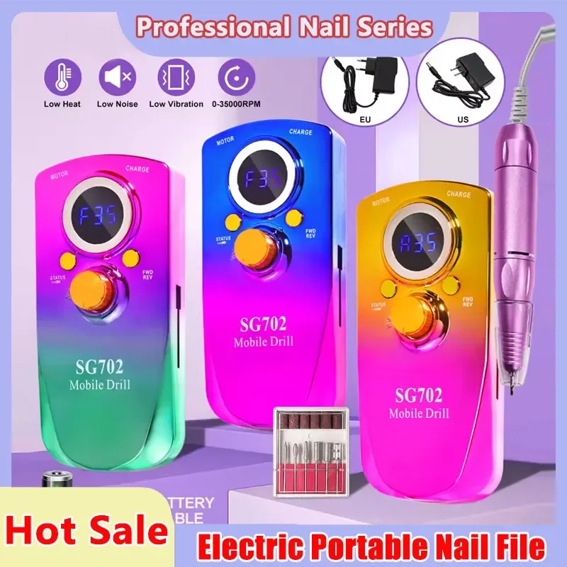 

Перезаряжаемая электрическая дрель для ногтей с USB-подключением, набор сверл для снятия лака, маникюрная шлифовальная машинка, малошумная пилочка для маникюра