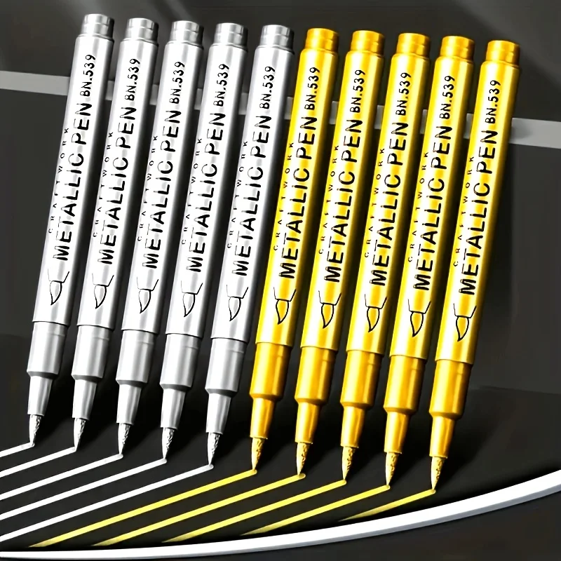 

1Pc Brush Metallic Marker Pens Gold Silver Color Permanent Art Marker For Manga Crafts Scrapbooking School Stationery Supplies